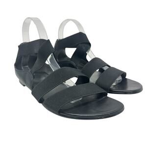 Stuart Weitzman Gladiator Sandals Flat Leather Stretch Knit Black Size 9.5‎